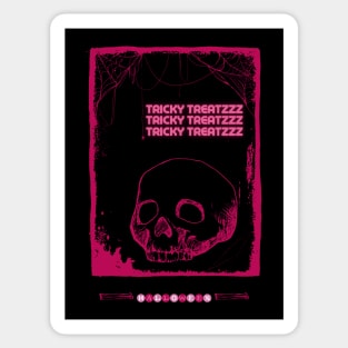 Halloween Neon Pink Skull Tricky Treatzzz Sticker